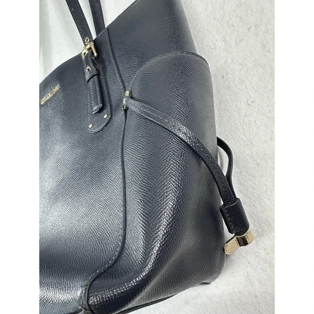 Michael Kors Navy Saffiano Leather Tote Bag Gold Hardware Structured Shoulder